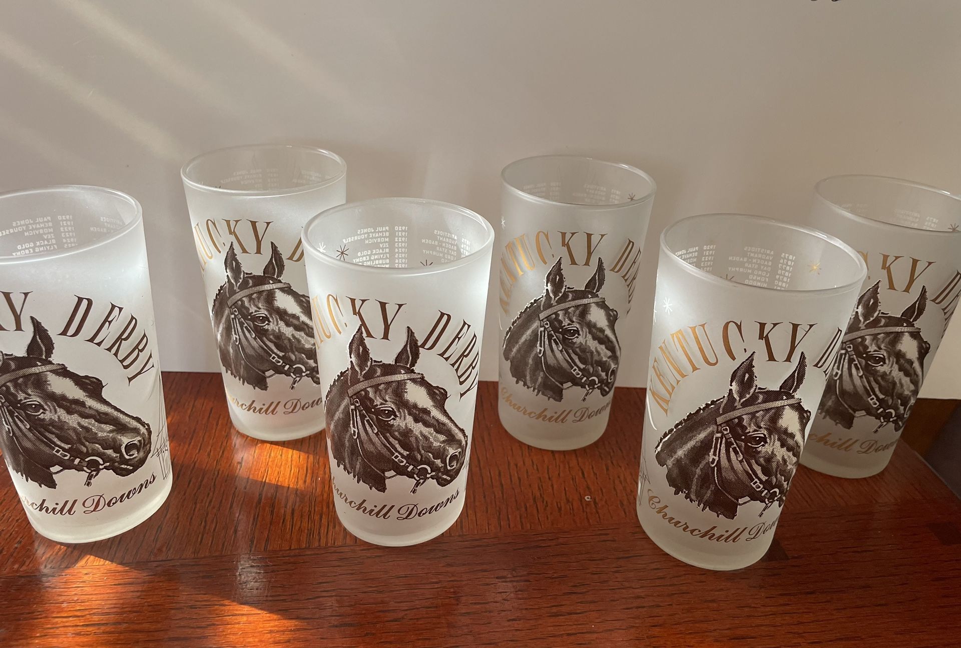 6 Vintage 1964 Kentucky Derby Glass Churchill Downs Mint Julep Frosted Glass