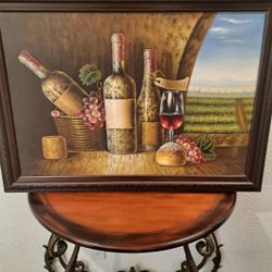 Breathtaking Oil On Canvas Still Life Red Wine & Berries Painting 41.6"x 29.7"