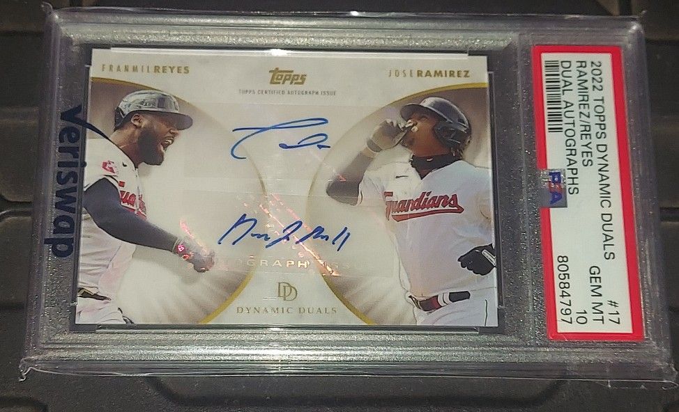 2022 TOPPS DYNAMIC DUALS JOSE RAMIREZ /FRANMIL REYES DUAL AUTO PSA 10