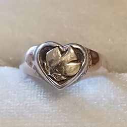 Vintage Retired James Avery Sterling Silver 14k Gold Dove Heart Ring Women's Size 7. 5