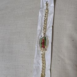 Bracelet Pulsera Virgen de Guadalupe Virgen Mary Laminado Oro gold plated NEW
