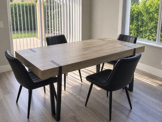 Modern Dining Table + 4 Black Chairs – Good Condition