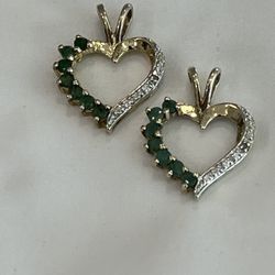 925 Diamond And Emerald Heart Pendant (Used)
