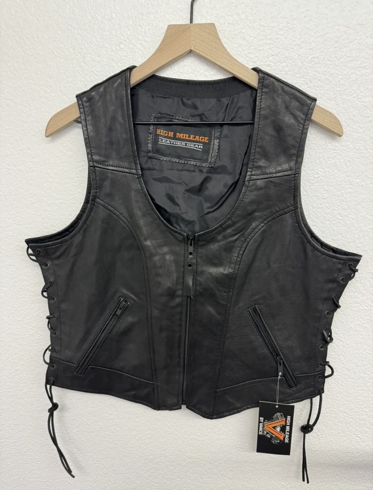 HML1042 High Mileage Ladies Lace Side Leather Vest by Vance Leathers Women’s XL