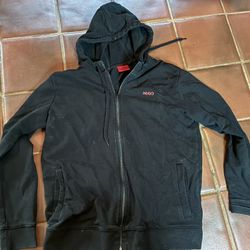 Hugo Boss Mens Hoodie full zip black  sweatshirt Size XL  