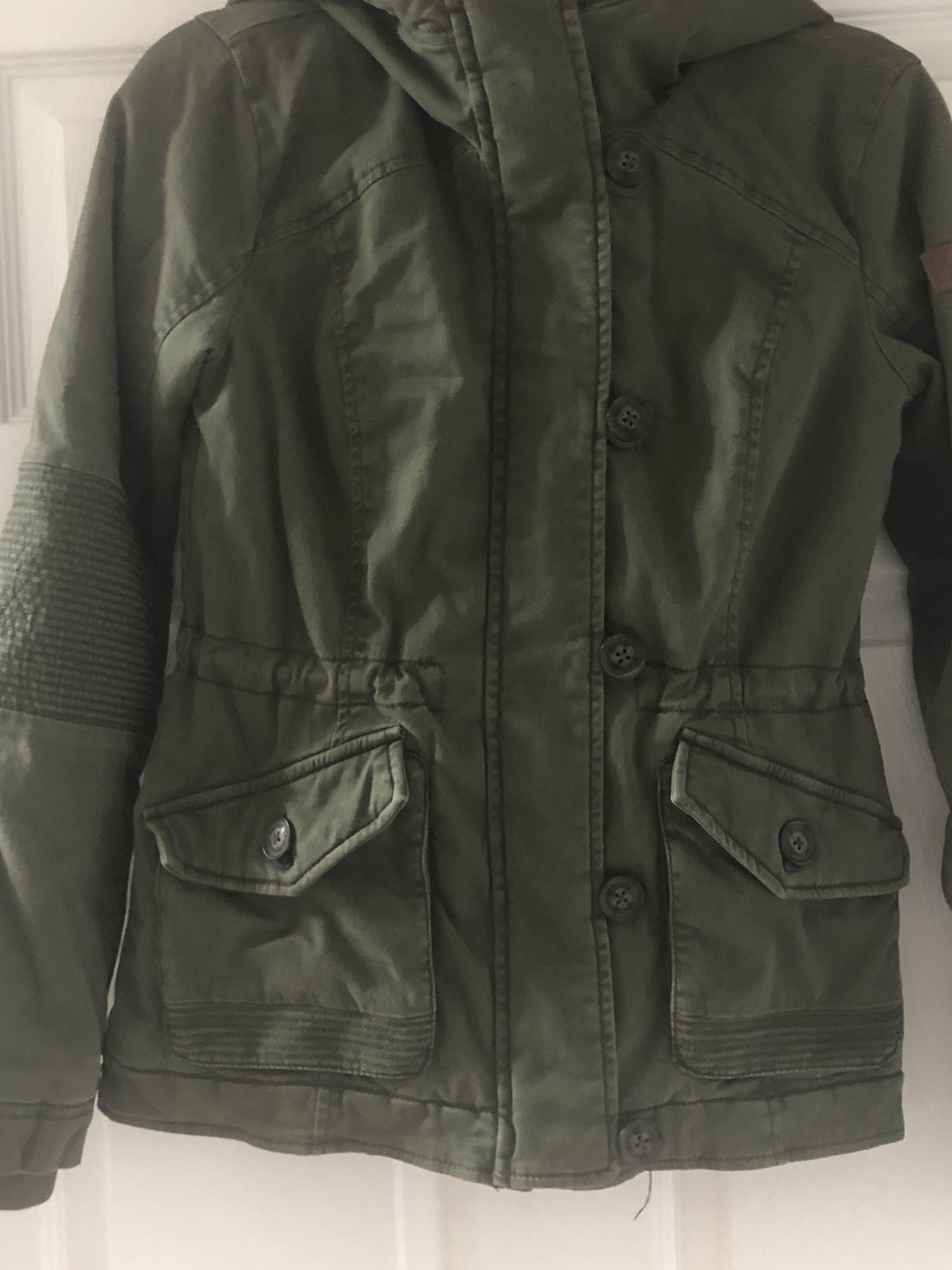 Hollister coat Xs Green+fur Trim Women XS