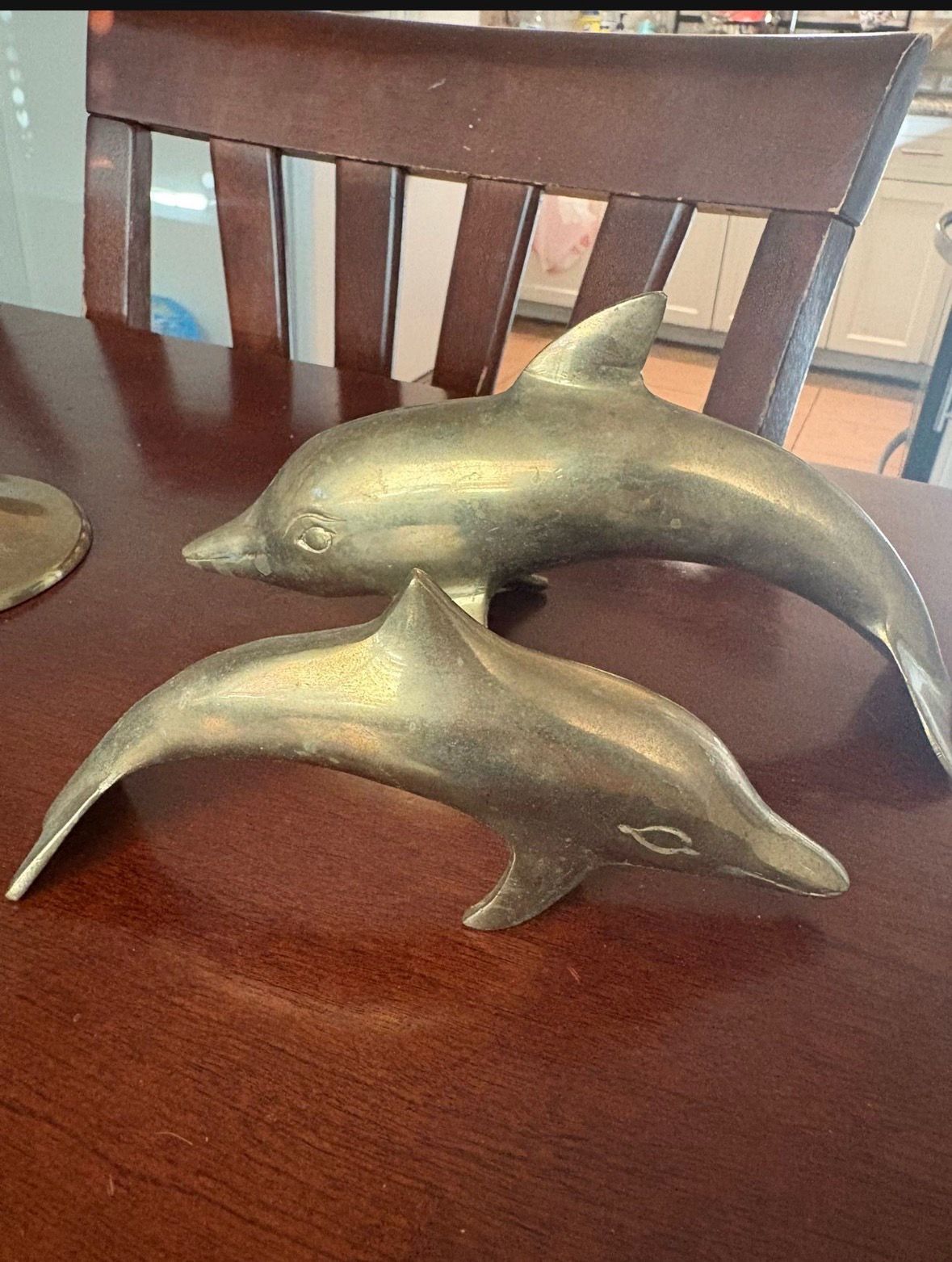 2 dolphins brass decor