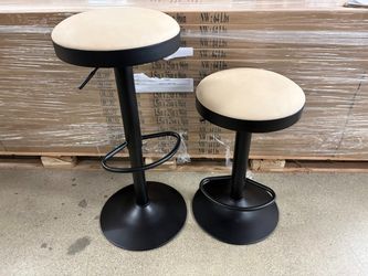 Beige Upholstered Swivel Counter Stool w/ Black Base (Set of 2)