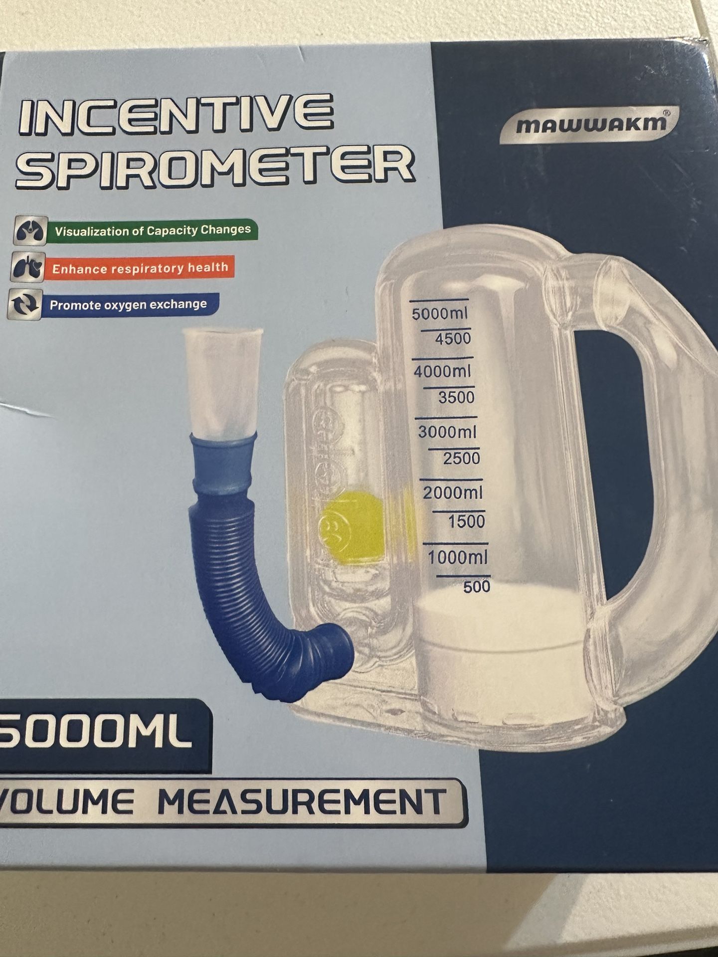 Incentive Spirometer Adult,Breathing Exercise Device for Lungs,Deep Breathing Trainer for Children and Adult,5000ml Volume Measurement with Flow Rate