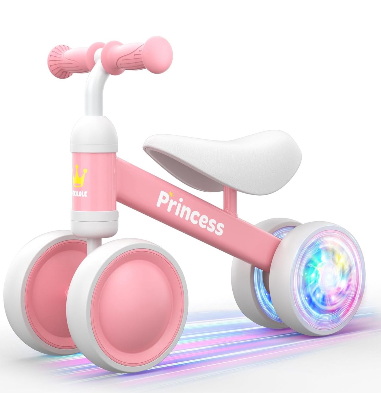 Light Up Wheel Baby Balance Bike | 1 Year Old Girl Gifts & 1st Birthday Gift | Ride on Toys for One Year Old Girls, Toddler Walker, Princess Pink