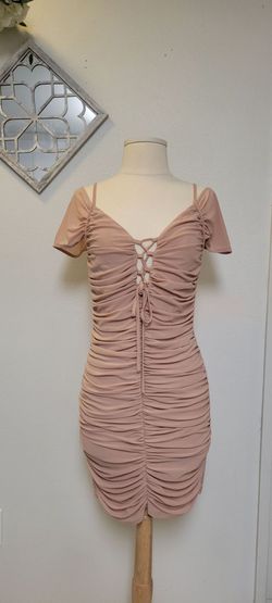 Blush Pink Ruched Bodycon Mini Dress