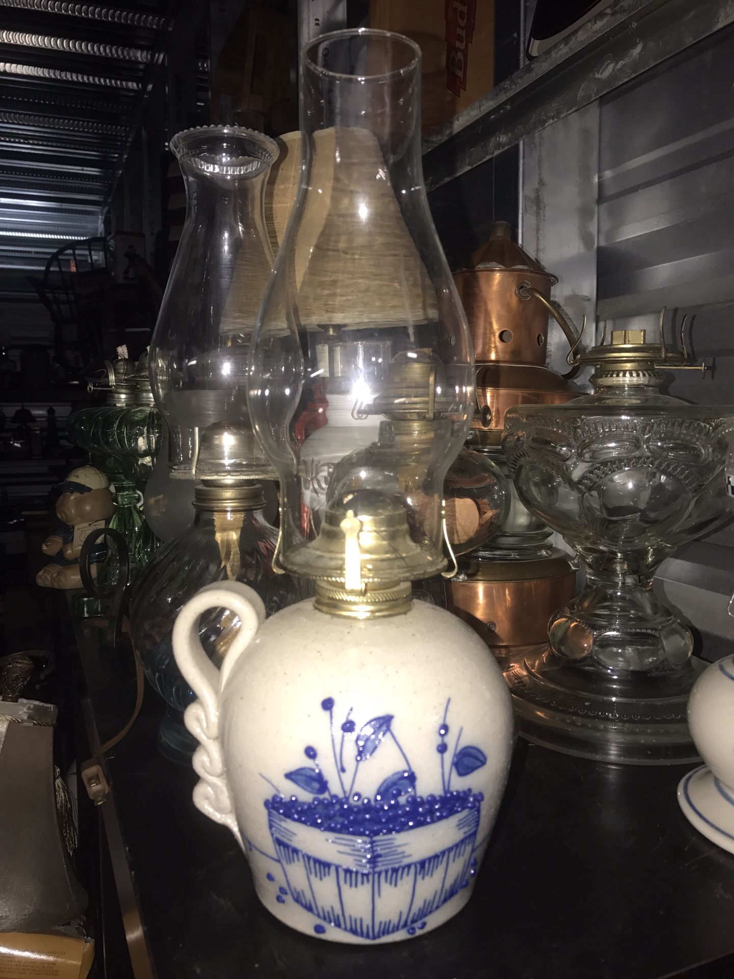 Antique Dutch blue and white ceramic OiL Lamp