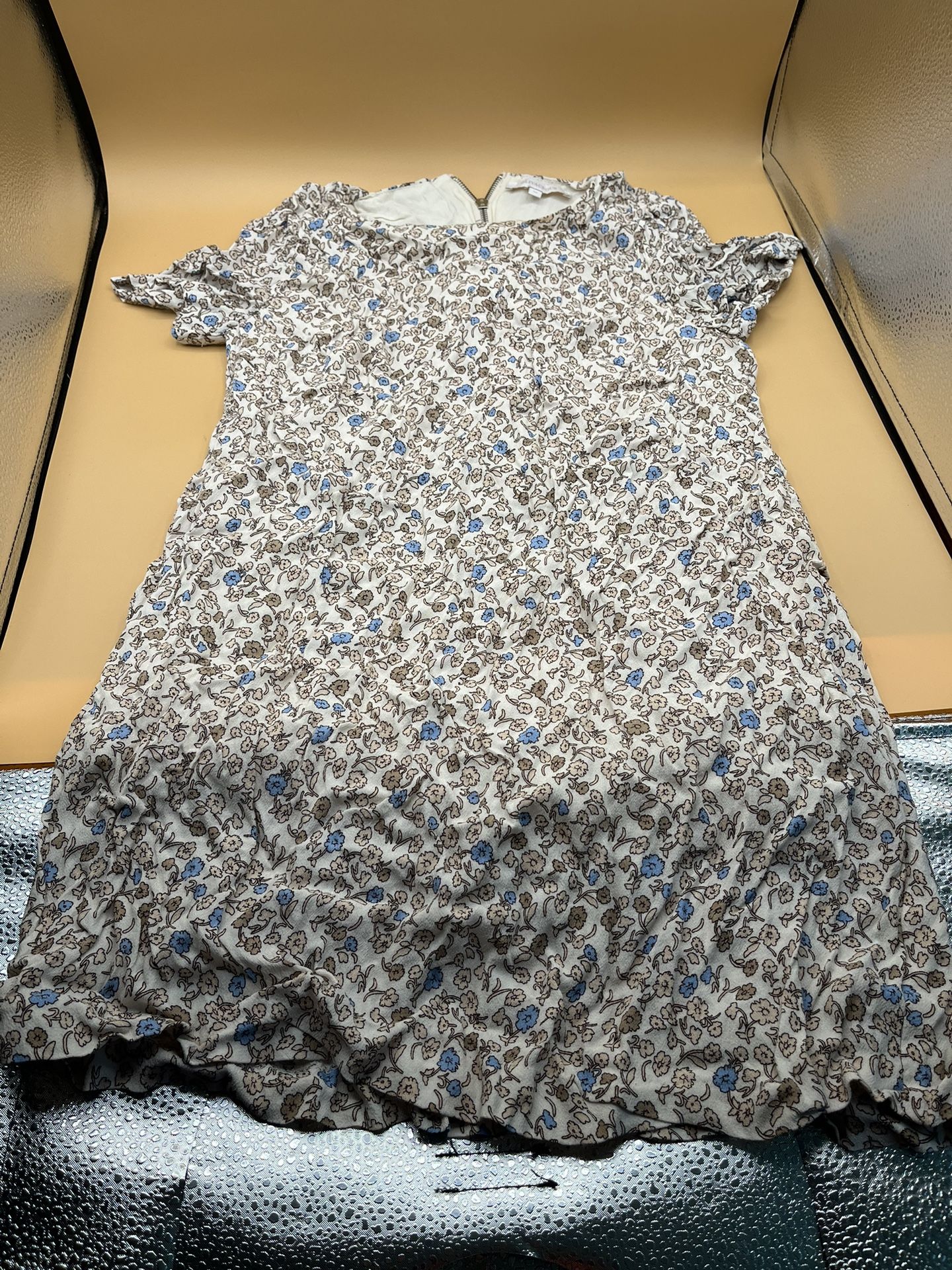 Olivaceous Blue And Brown Flowers Dress Size Medium 