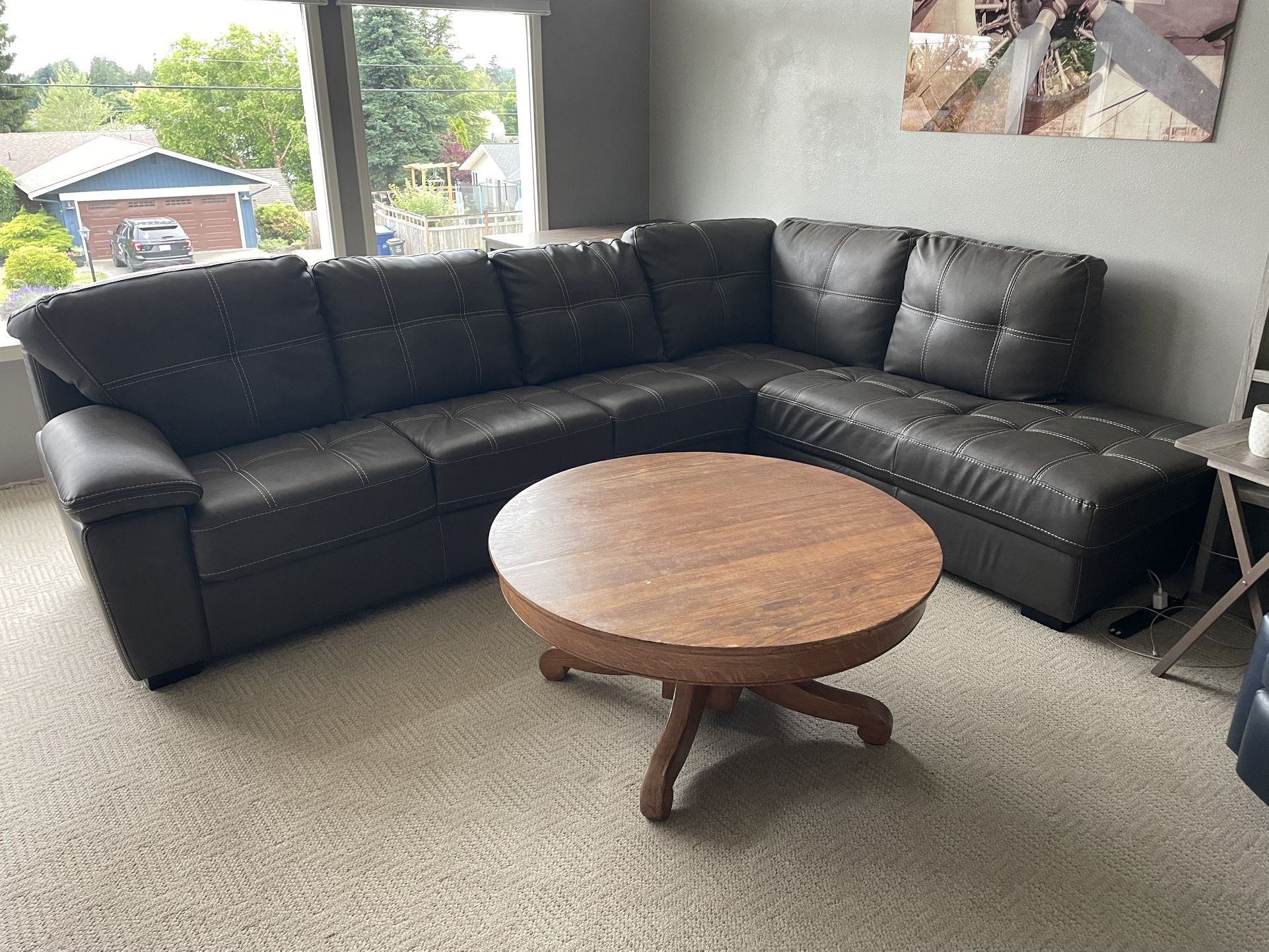 Grey Leather Sectional