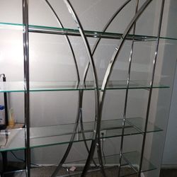 Retro Modern 4 Tier Sleek Chrome Or Silve Style Glass Shelve Display