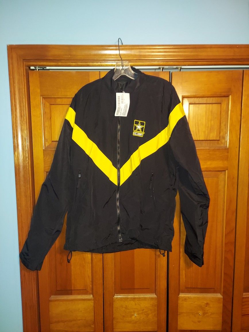 MEDIUM/LONG U.S ARMY APFU UNISEX BLACK & GOLD WINDBREAKER/JACKET NEW WITH TAG