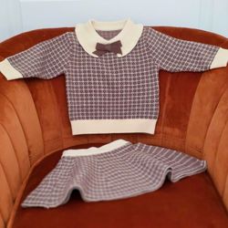Adorable Baby Girl 2-Piece Brown Knit Sweater and Skirt SET!
