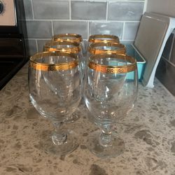 6 Wine Goblets With Gold Rim 