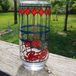 Vintage Pepsi Cola Stained Glass Style Glasses Set Of 6