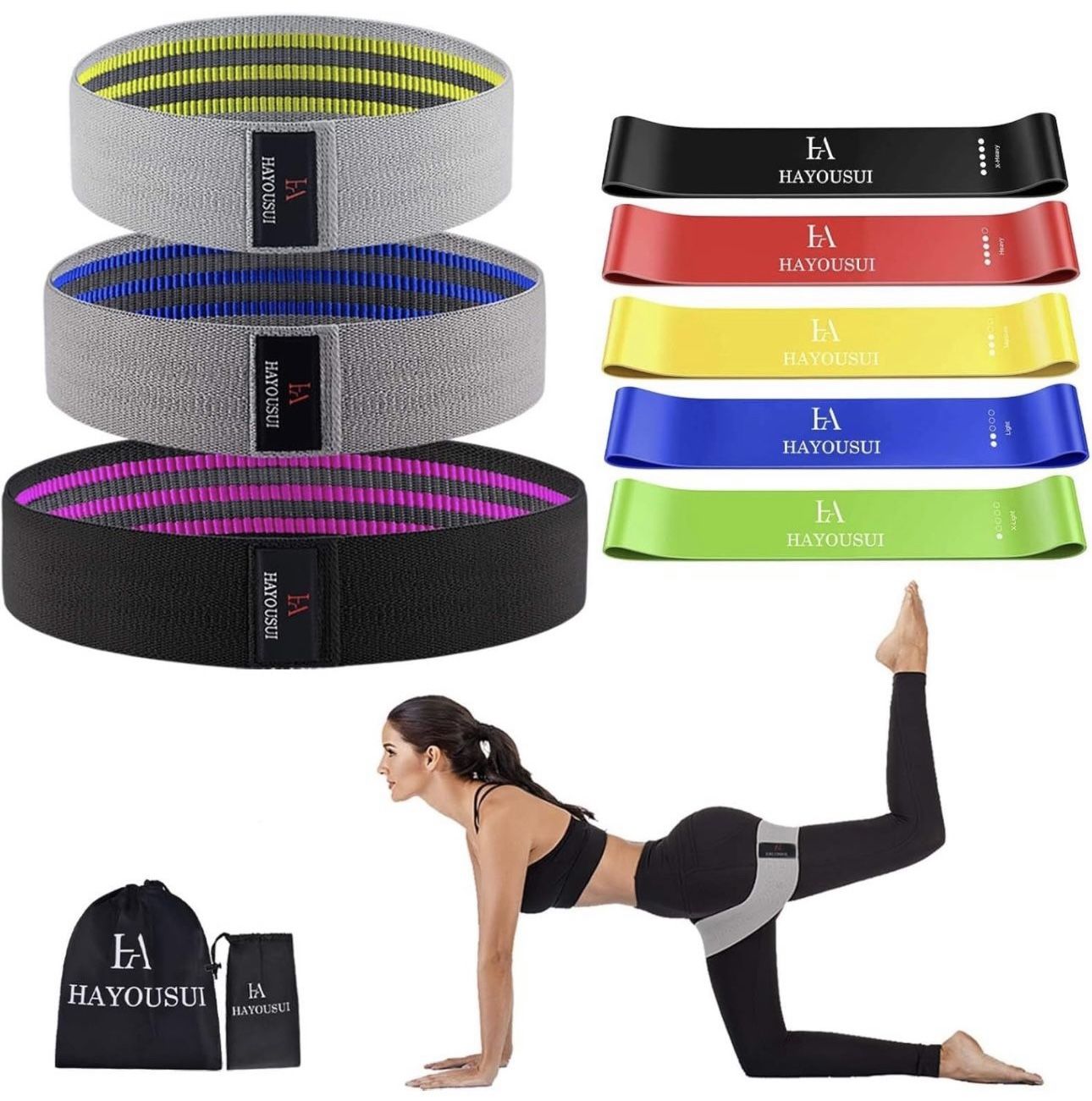 Exercise Resistance Workout Bands Set: Women Fabric Hip Booty Loop Cotton Band for Training Legs Arms Butt Squat Pilates Stretching Physical Therapy Y