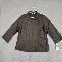 Sonoma Woman 3/4 Sleeve Zip up Top Shirt  Blouse Size XL Green Stretch 