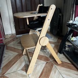 Toddler high chair foldable wood with dinning table 