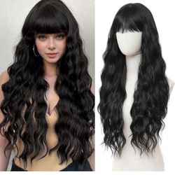 NEW/ SEALED Cosplay Long Cool Black Wig 29 Inch Middle Part Synthetic Wig Realistic Gifts Party Wigs for Women Daily Use Colorful Wigs (Cool Black)