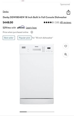 Danby DDW1804EW 18 Inch Built In Full Console Dishwasher