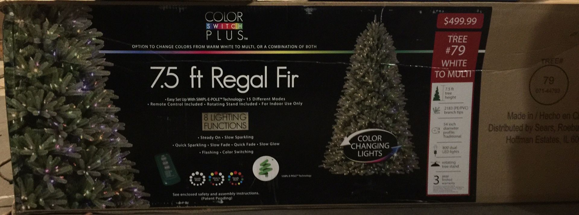 7.5ft color switch pre-lit regal fir Christmas tree with rotating stand