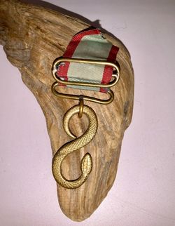 Antique Brass Snake Medal Hanger Fob – Fraternal / Military Ribbon Suspension