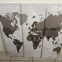 3 Piece Canvas World Map  36in x 12in