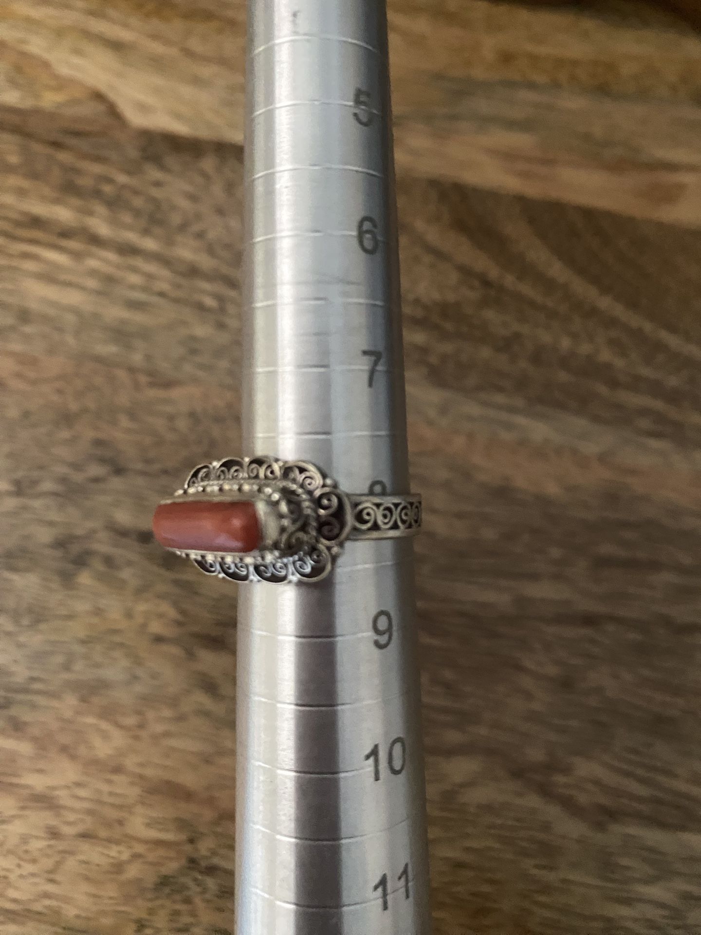 Beautiful Red Coral And sterling Silver Ring Size 8