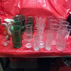 GLASS VASES (24) & CANDLE HOLDER