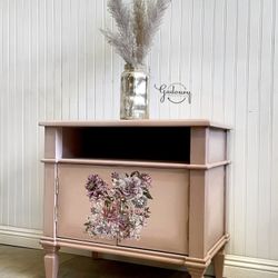Blended Pink Floral French Romantic Night Stand End Table Cabinet Storage 