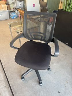 Black office desk, chairs