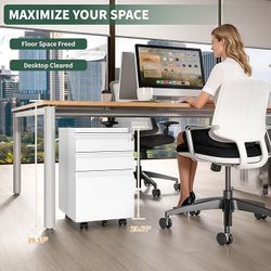 3 Drawer File Cabinet with Lock,Under Desk Rolling Small Filing Cabinet for Home Office Storage, Mobile Steel Cabinets with Wheels, Fully Assembled, W