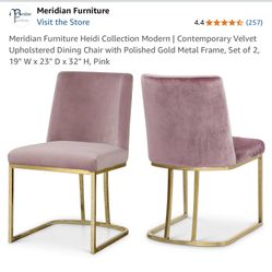 Gold trim with glass top dining table with 4 chairs (color blush)
