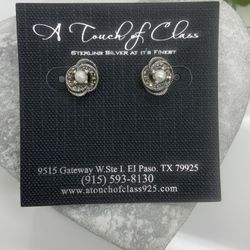 925 Silver Marcasite Pearl Earrings 