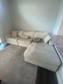 Cream Fabric Sectional Sofa with Chaise