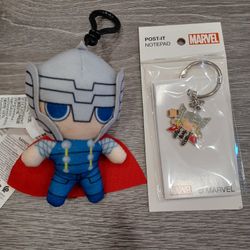 Marvel Miniso Kawaii Thor Plush Bag Clip Keychain and Notepad New Condition