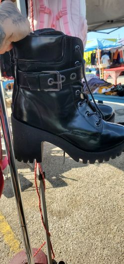 Black Platform Lace-Up Combat Boots