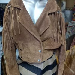 Black And Brown Leather Suede Fringe Jackets