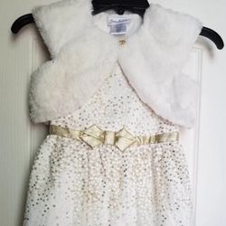Girls White Holiday Dress And Fur Vest