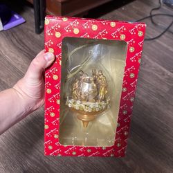 Vintage Nativity Scene Dillards 6" Glass Christmas Ornament