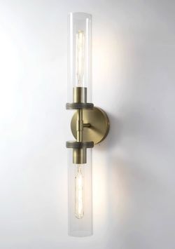New 24”Large Antique Brass Gold Bathroom Light Fixture with Two Clear Glass Shade Dimmable Hardwired
