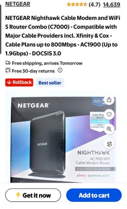 NETGEAR Nighthawk C7000 AC1900 Cable Modem WiFi Router