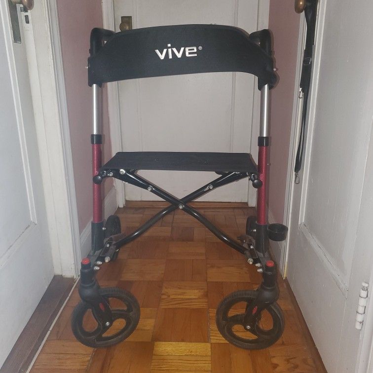 Red, Vive Folding 4 Wheel Walker with Seat