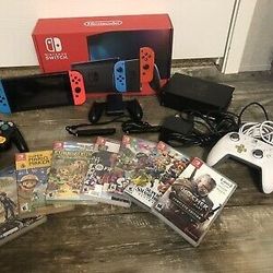 Nintendo Switch 32GB Neon Red/Neon Blue Console W/ Games Bundle


