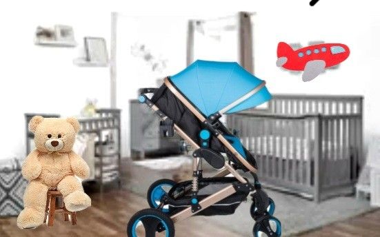 VEVOR 2 in 1 Portable Baby Stroller Blue Anti-Shock Springs Foldable Luxury Baby Stroller Adjustable High View Pram Stollers for Babys
