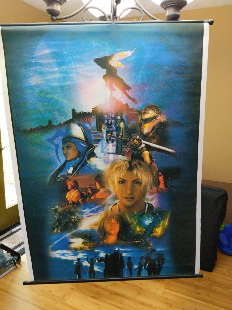 3 Rare fabric Wall Scrolls Game Official Display Before Crisis Cloud Final Fantasy Ⅶ 7 And VIII 8